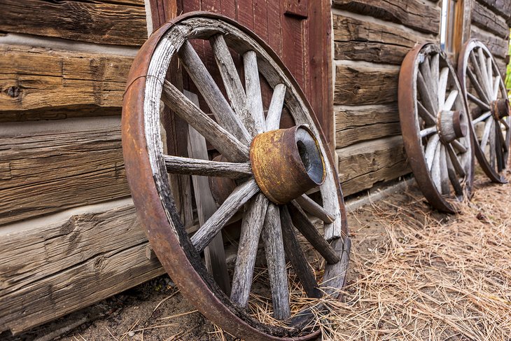 Antique wagon wheels at the Shafer Historical Museum