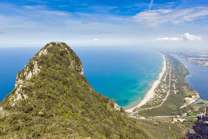 View of the beach and Sabaudia Lagoon from Mount Circeo