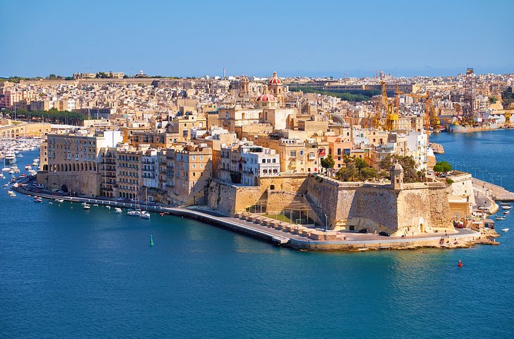 Aerial view of Senglea and Fort Saint-Michael on the Grand Harbor