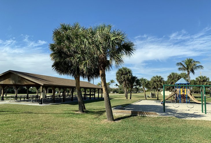 A playground and pavilion at Carlin Park 