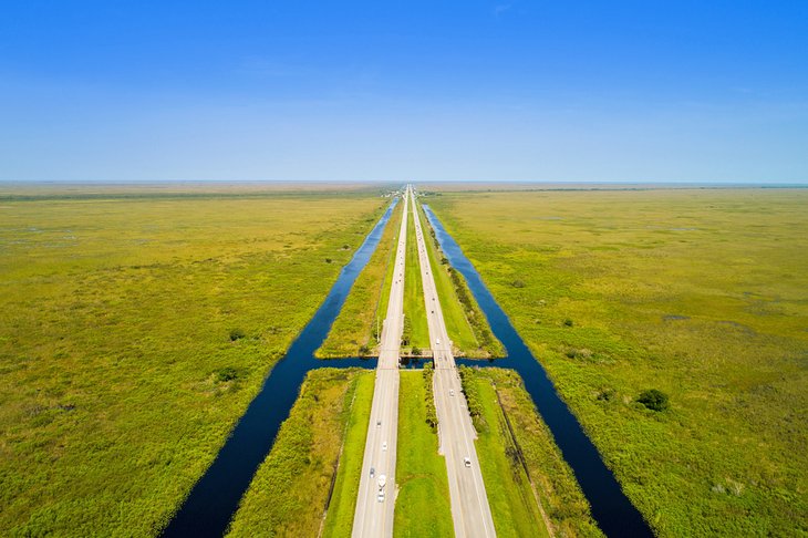 Aerial view of Alligator Alley through the Everglades