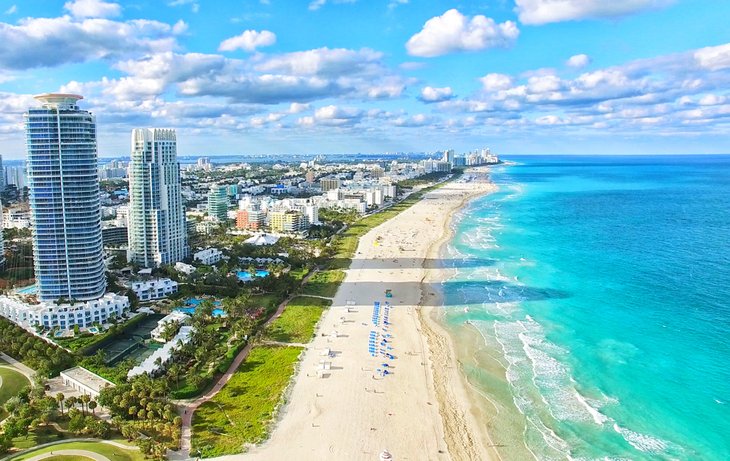Aerial view over South Beach, Miami