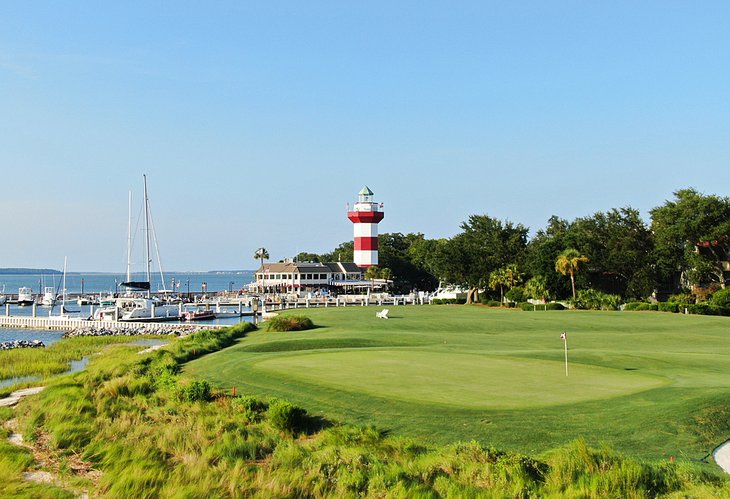 Golf course with view of the Harbour Town Lighthouse, Hilton Head Island