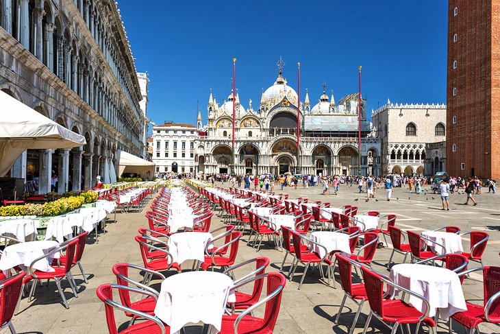 Cafe on Piazza San Marco with a superb view of St. Mark's Basilica