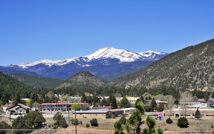 The town of Ruidoso with Sierra Blanca and the White Mountain Wilderness in the distance