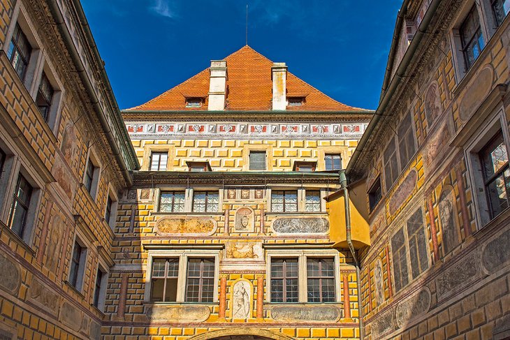 Painted walls in the interior courtyard of the Ceský Krumlov Castle