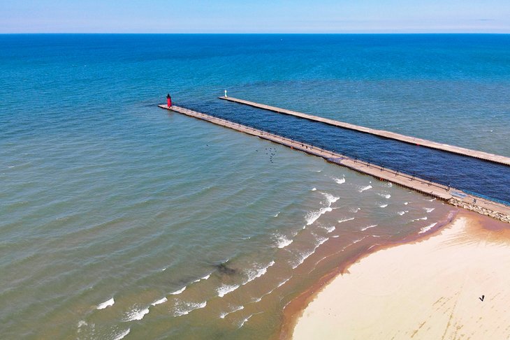 Aerial view of South Beach in South Haven