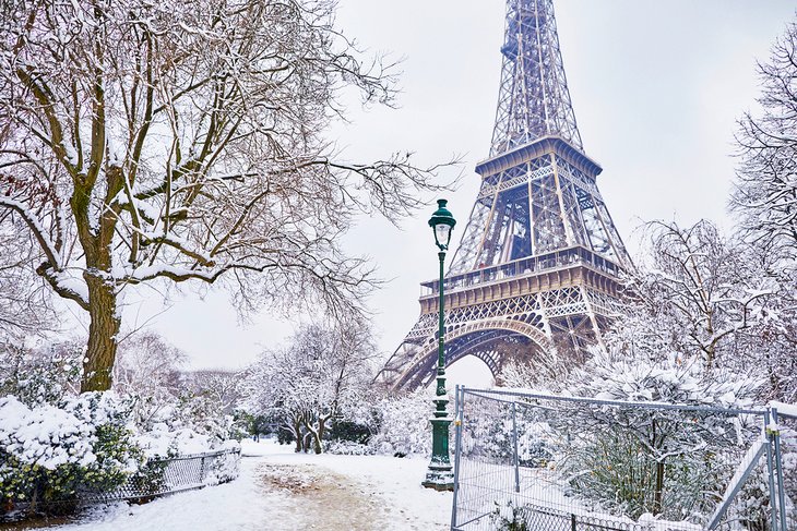 The Eiffel Tower on a snowy day