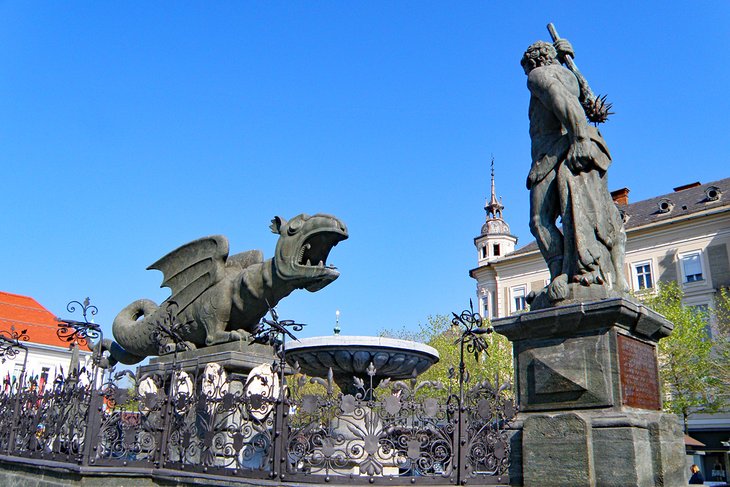 Klagenfurt's iconic Lindworm Fountain