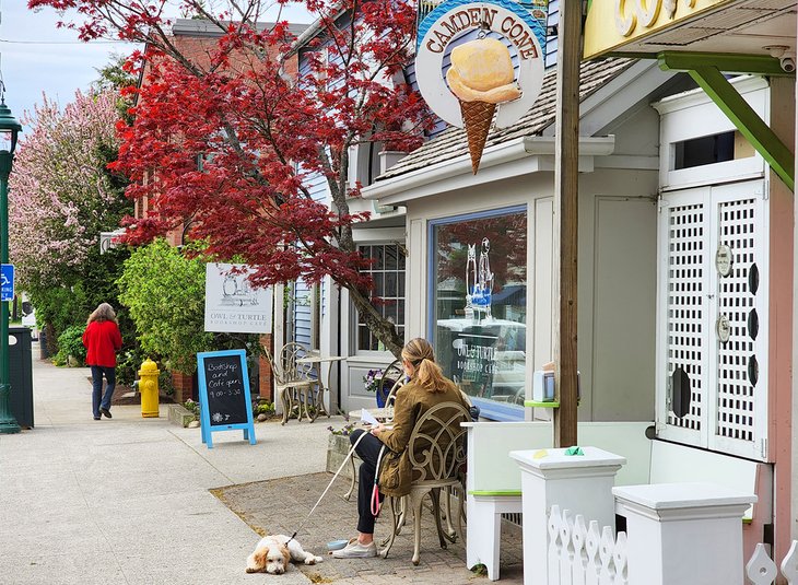 Shopping and treats on Bay View Street, Camden, Maine