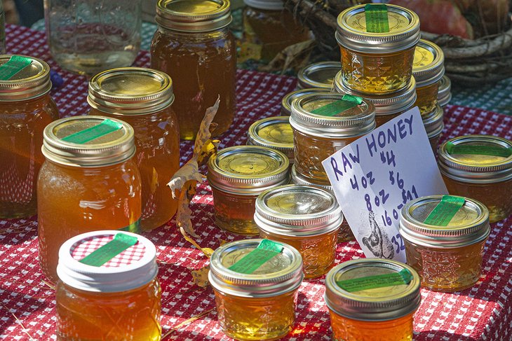 Fresh honey for sale at the Brattleboro Farmers Market