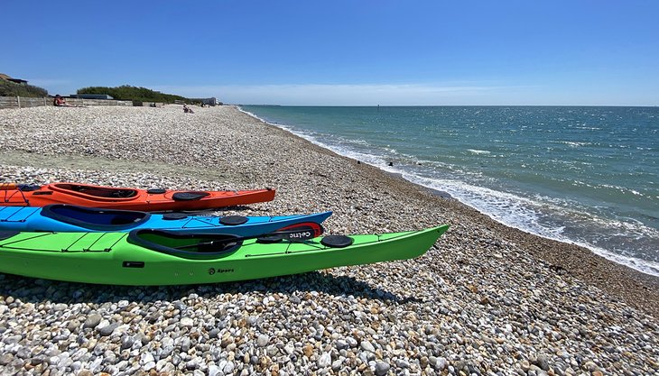Kayaks on the beach at Bracklesham Bay