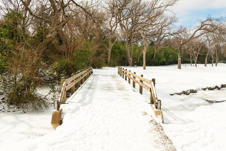 Snow-covered bridge in Dallas