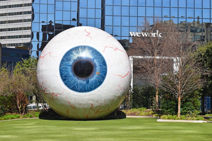 Giant Eyeball sculpture in downtown Dallas