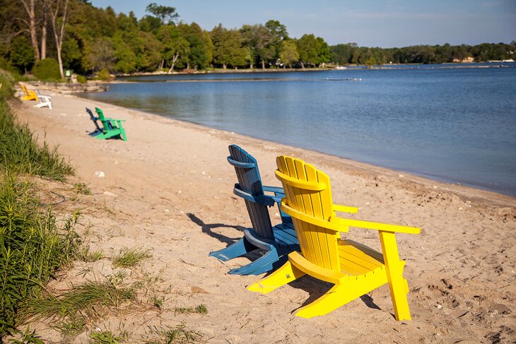 Adirondack chairs on a beach in Door County, Wisconsin