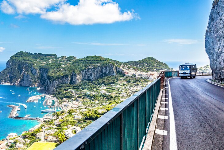 Bus traveling along the Amalfi Coast