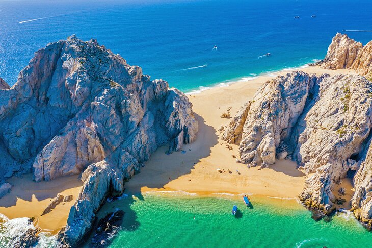 Aerial view of Lover's Beach in Cabo San Lucas