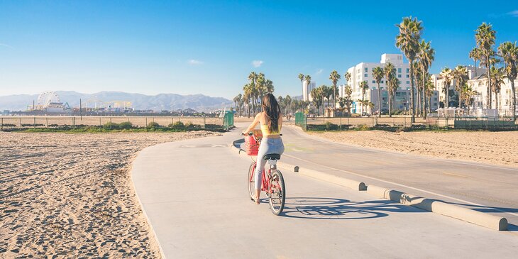 Bike riding along the beach in Santa Monica