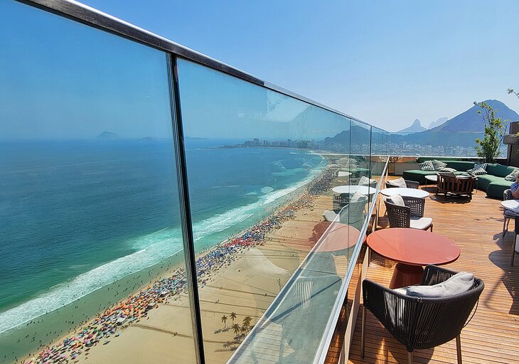 View over Copacabana Beach from the rooftop restaurant at the Hilton Hotel