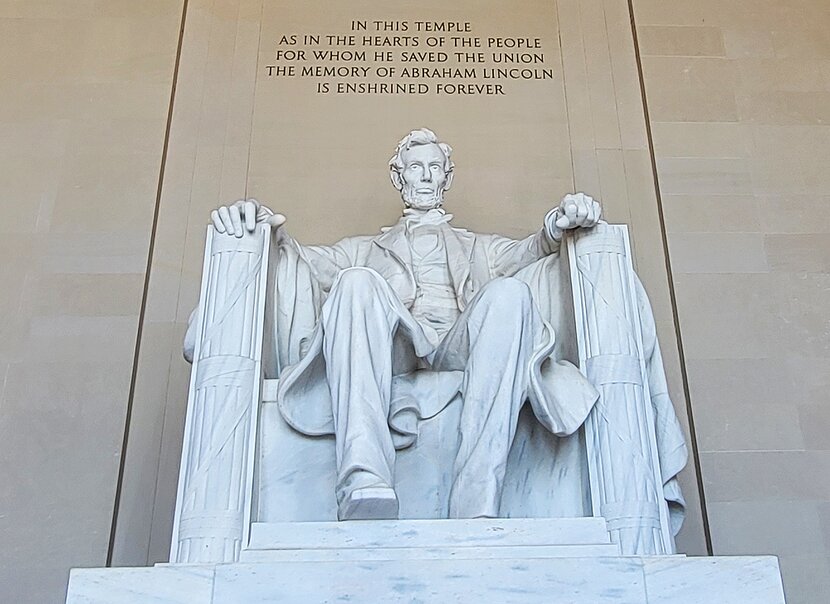 Marble statue of President Abraham Lincoln at the the Lincoln Memorial