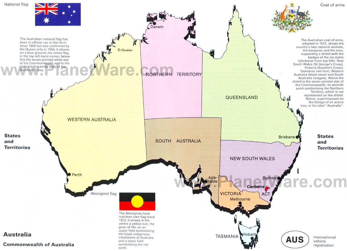 At forurene Skov edderkop Map of Australia - States and Territories | PlanetWare