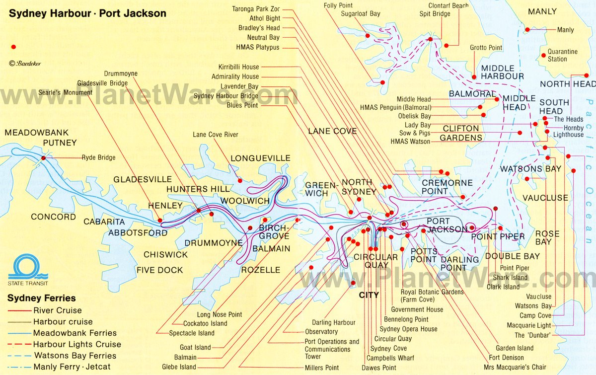 Sydney Harbour - Port Jackson Map - Tourist Attractions