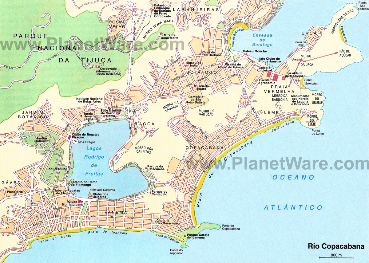 Rio Copacabana map - Tourist attractions