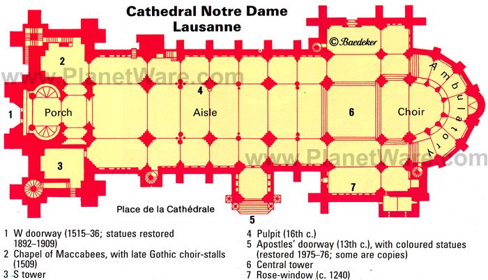 Lausanne Cathedral Notre Dame - Floor plan map