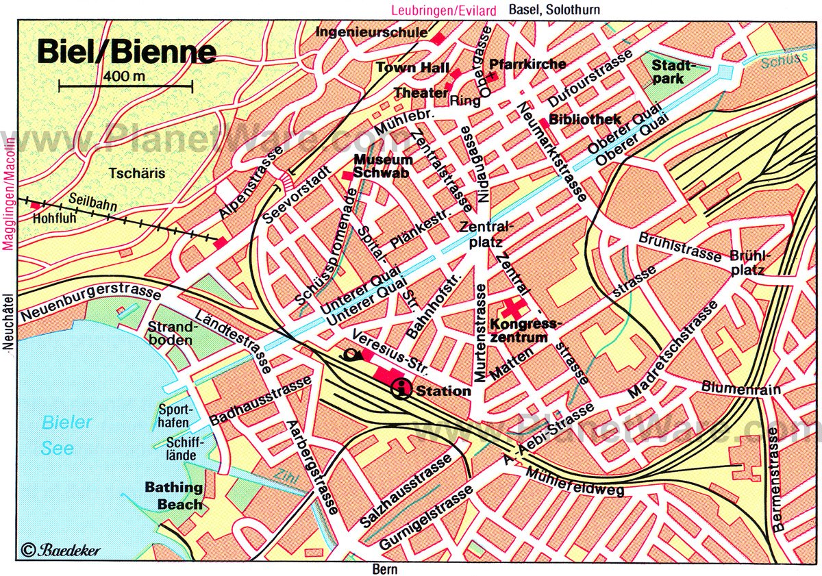 Carte de Bienne - Attractions touristiques