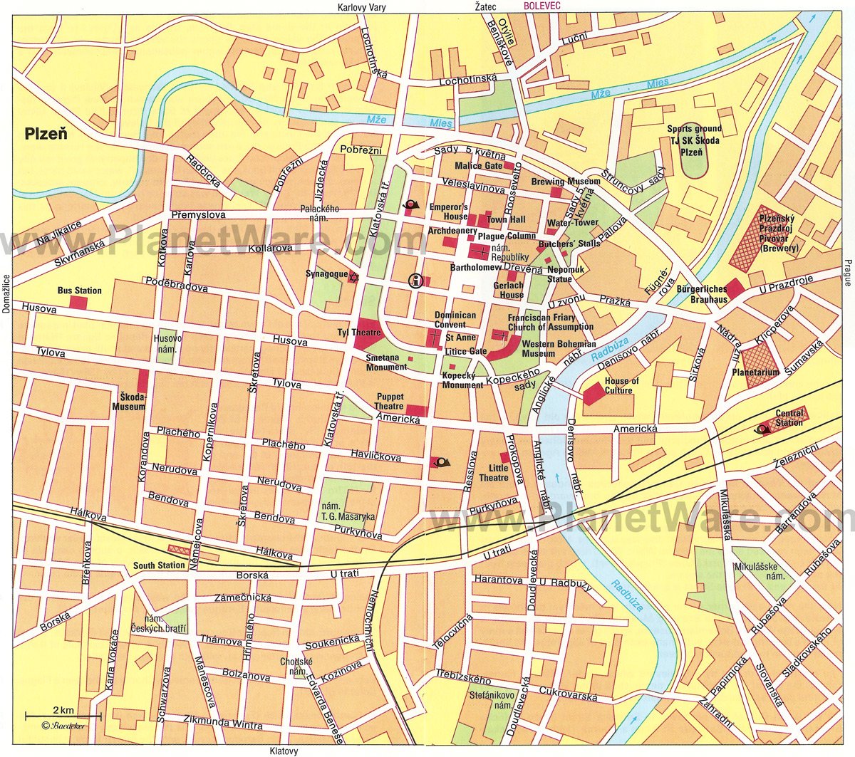 Plzen Map - Tourist Attractions