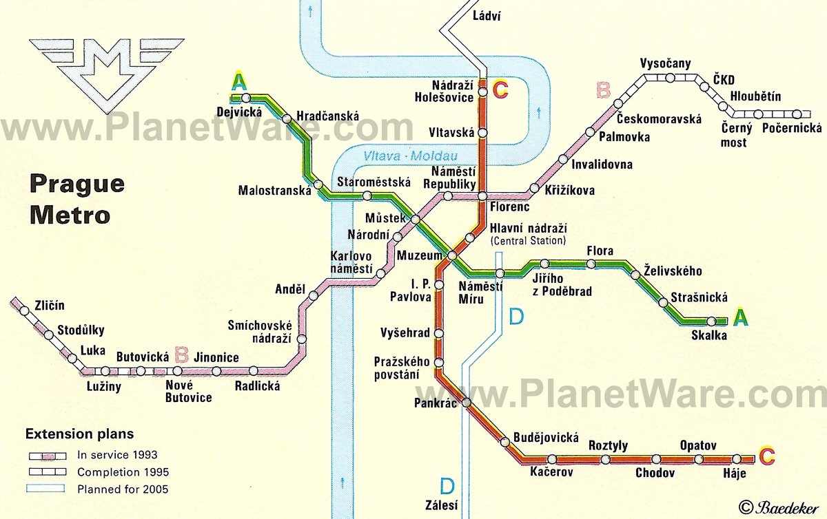 Карта пражского метро