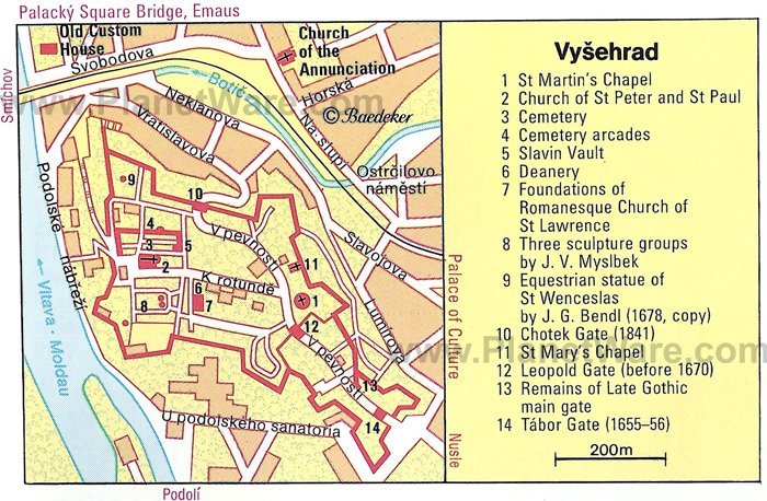 Carte de Vysehrad - Attractions touristiques