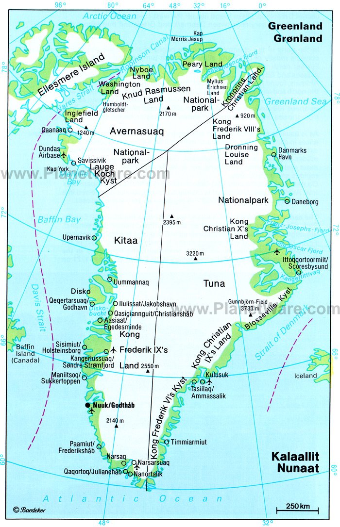 Greenland - Nunaat Map - Tourist Attractions