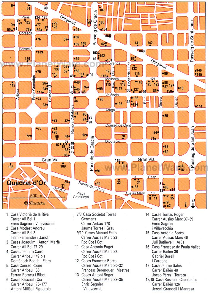 Quadrat d'Or map - Tourist attractions