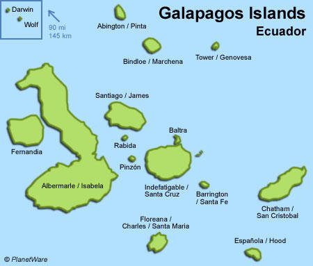 Carte des îles Galapagos - Attractions touristiques