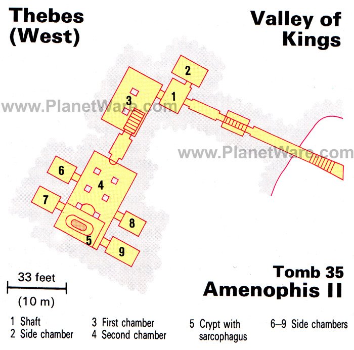Valley of Kings- Tomb of Amenophis II - Floor plan map
