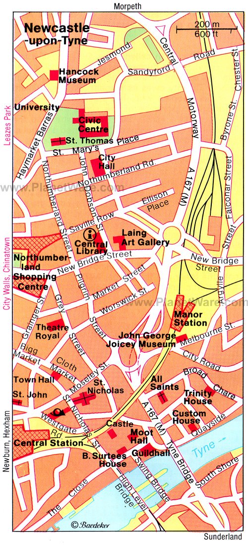 Newcastle-upon-Tyne Map - Tourist Attractions