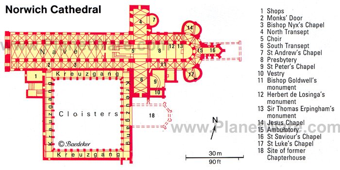 Norwich Cathedral - Floor plan map