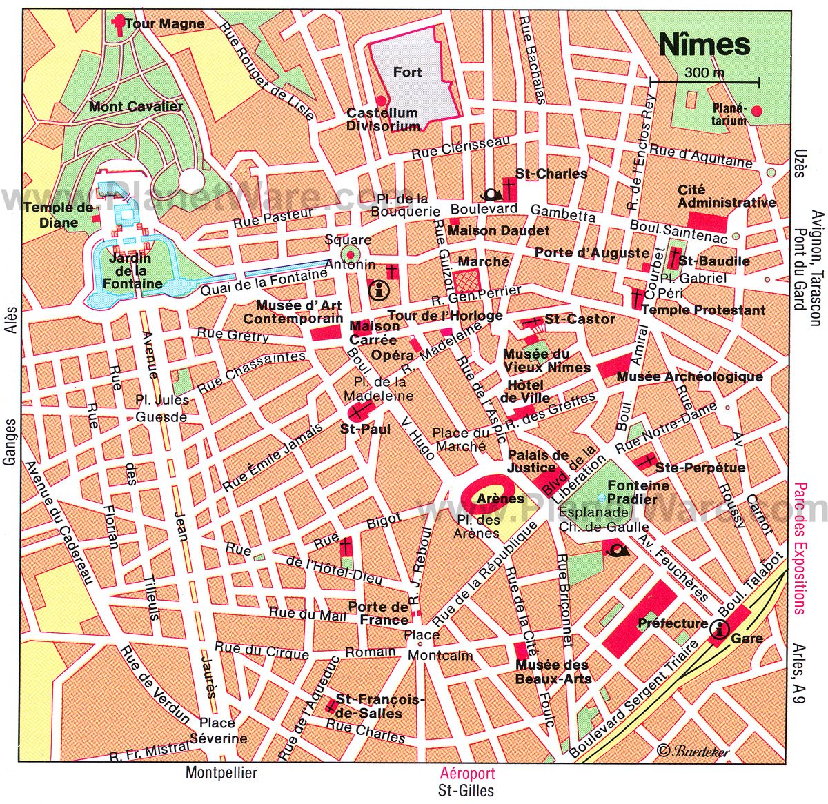 Nimes Detailed Map - Tourist Attractions