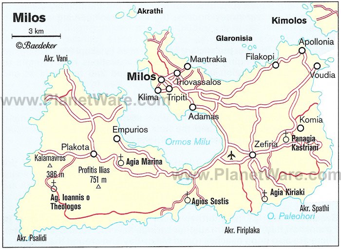 Milos map - Tourist attractions
