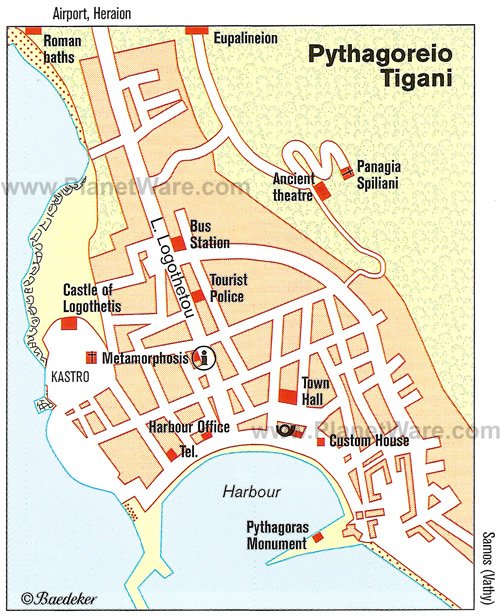 Pythagoreio Tigani Map - Tourist Attractions