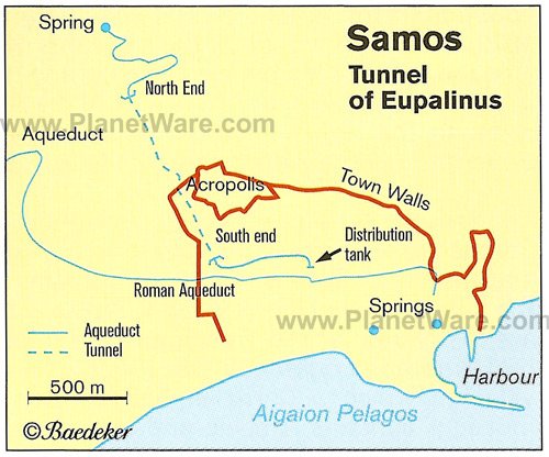 Samos - Tunnel Of Eupalinus - Map