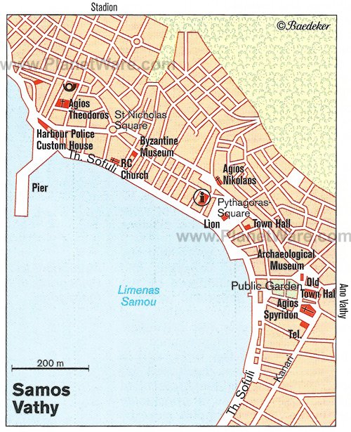 Samos Vathy Map - Tourist Attractions