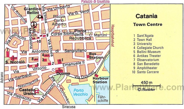 Catania Town Centre Map - Tourist Attractions