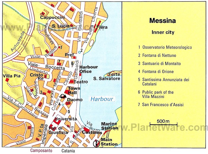 messina sicily tourist map