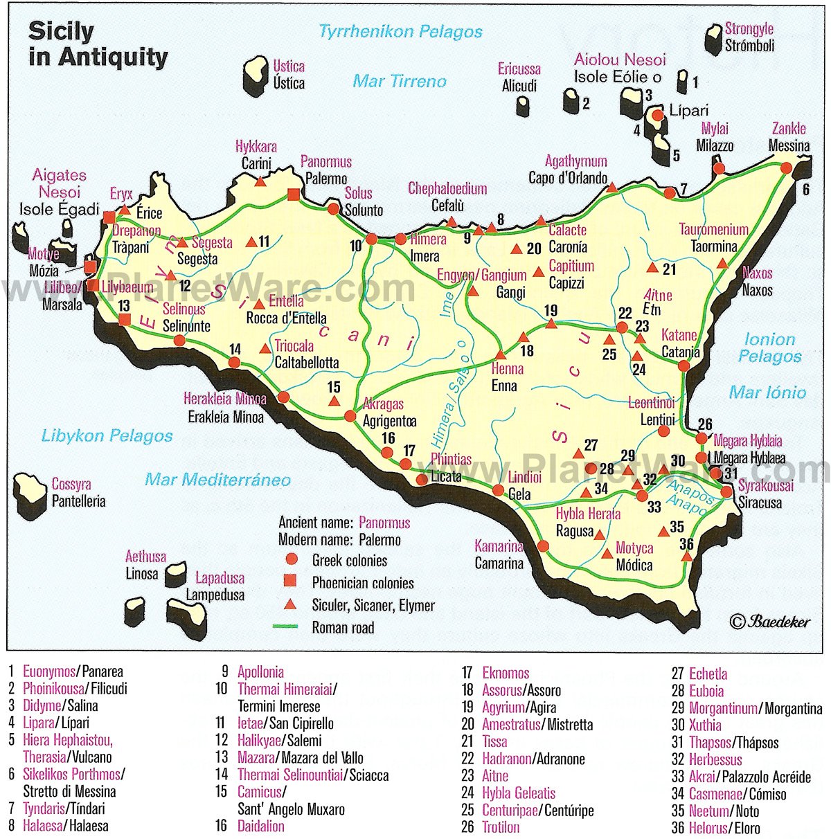 Sicily in Antiquity Map - Tourist Attractions