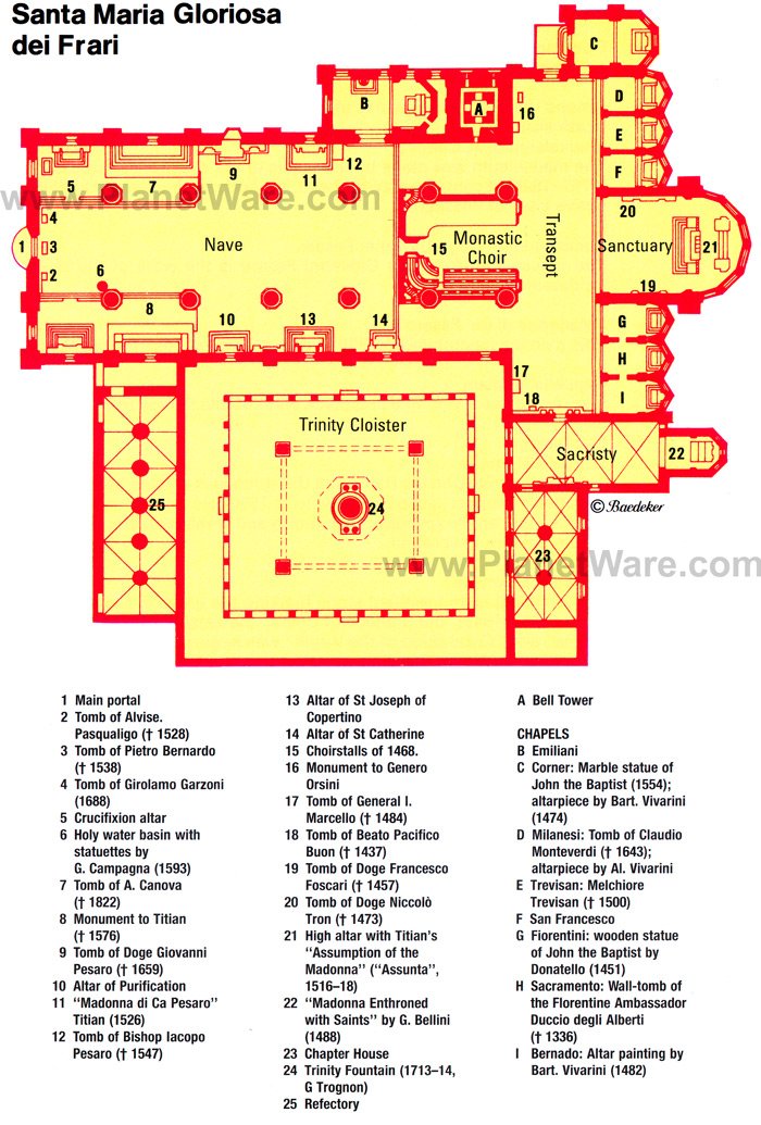 Venice - Santa Maria Gloriosa dei Frari - Floor plan map