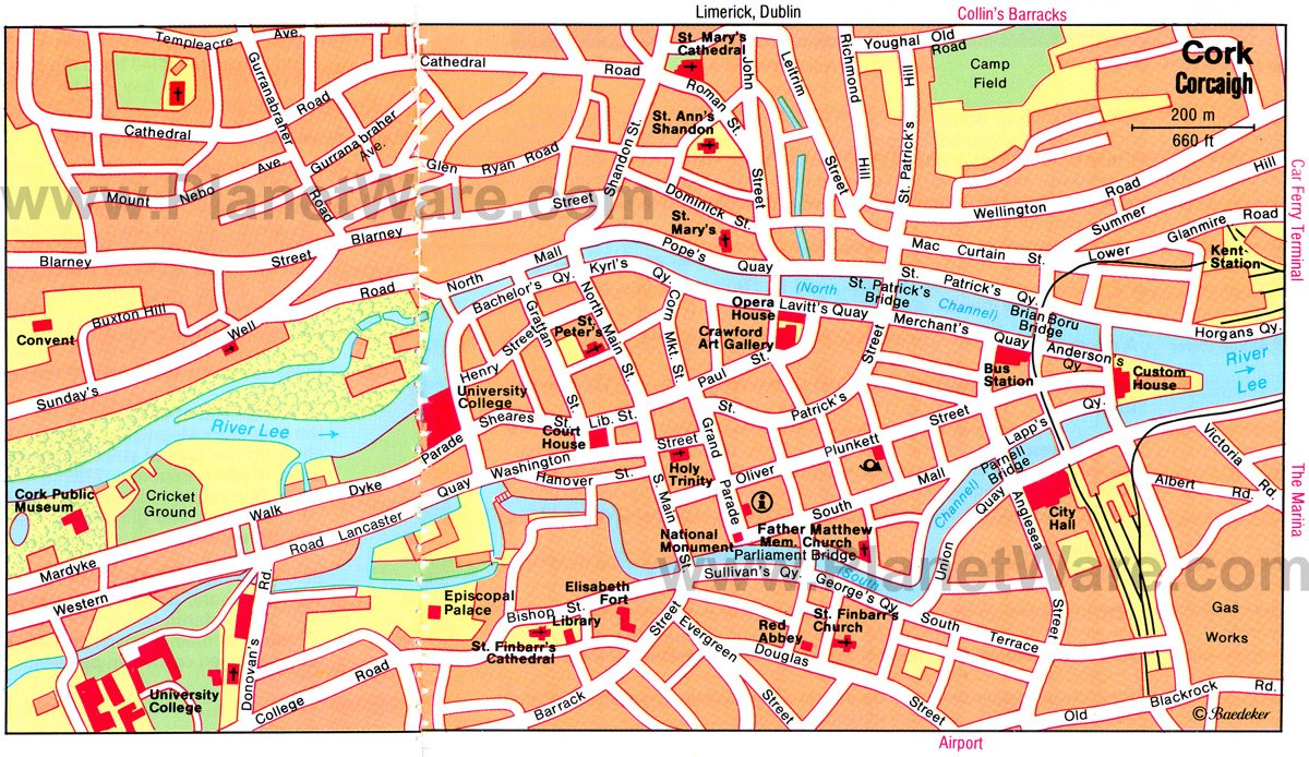 Cork-Corcaigh Map - Tourist Attractions