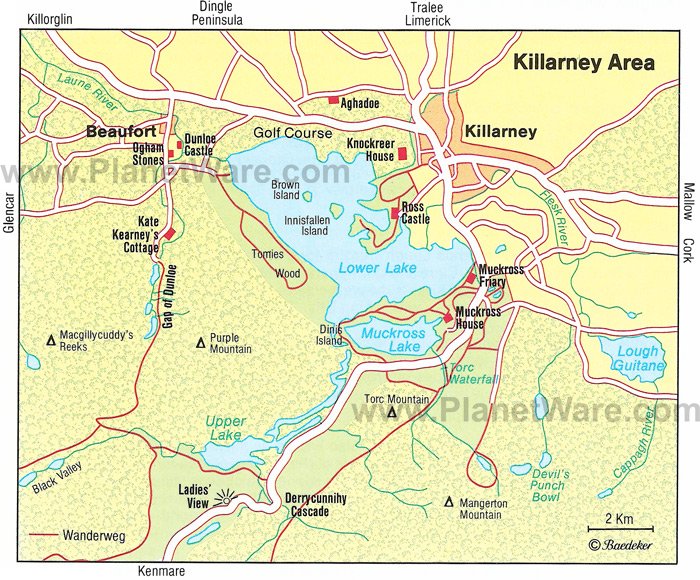 Killarney Area Map - Tourist Attractions