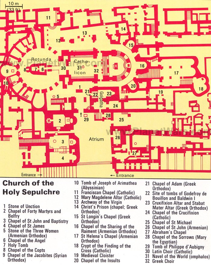 Jerusalem - Church of the Holy Sepulchre - Floor plan map